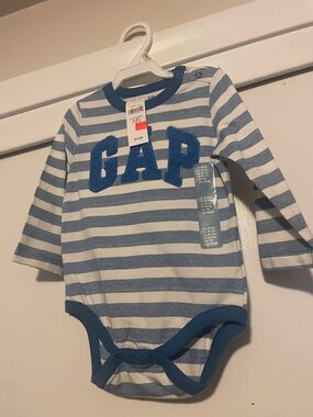 GAP Blue & White Striped Long-Sleeve Baby Bodysuit